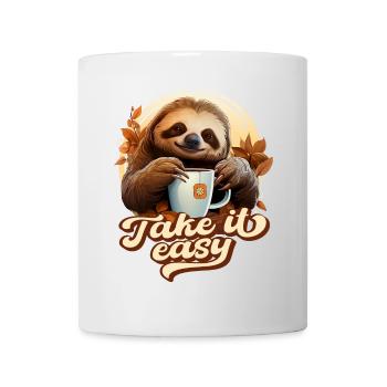Cute Sloth Drinking Tea, Take It Easy, Saying - Mug - white - Front