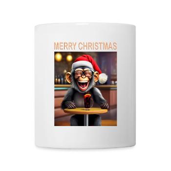 Monkey celebrates Christmas with hat and drink - Mug - white - Front