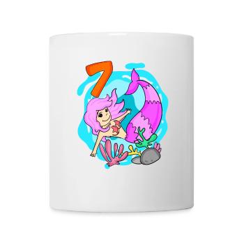 Fille 7 ans 7e anniversaire sirène - Mug blanc - blanc - Devant
