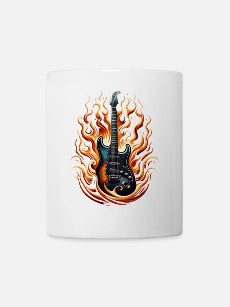 E-Gitarre mit Flammen - Tasse - Weiß