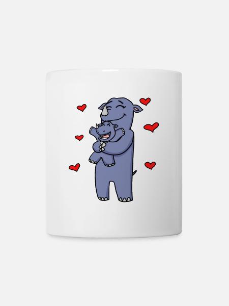 Nashorn Familie - Nashorn mit Baby - Nashörner - Tasse - Weiß