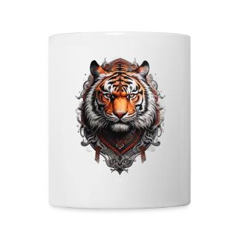 Bengalischer Tigerkopf im Stil Wikinger-Tattoo - Tasse - Weiß - Vorne