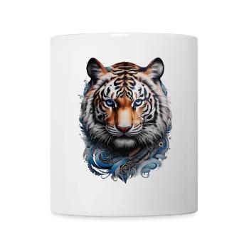 Tigre aux yeux bleus style tatouage Maori - Mug blanc - blanc - Devant