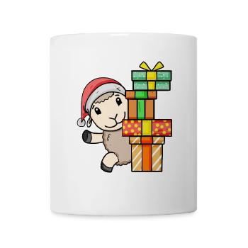 Mouton avec chapeau de Père Noël et cadeau de Noël - Mug blanc - blanc - Devant
