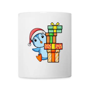 Pingouin avec chapeau de père Noël et cadeau de Noël - Mug blanc - blanc - Devant