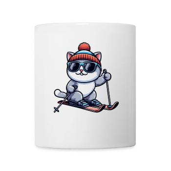 British Shorthair Katze beim Skifahren Winter - Tasse - Weiß - Vorne