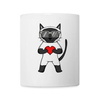 Katze mit Herz und Brille - Siamkatze - Tasse - Weiß - Vorne