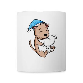 Chat avec oreiller et bonnet somnolent - Mug blanc - blanc - Devant