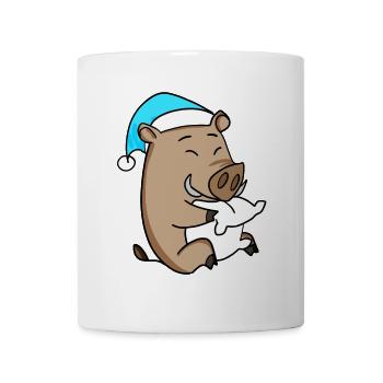 Sanglier avec oreiller et bonnet somnolent - Mug blanc - blanc - Devant