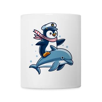 Sailing Penguin Riding A Dolphin - Mug - white - Front