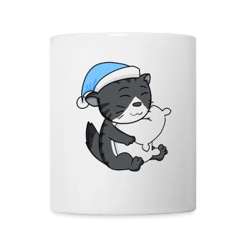 Sleeping Tired - Cat with Pillow and Sleepy Cap - Mug - white - Front