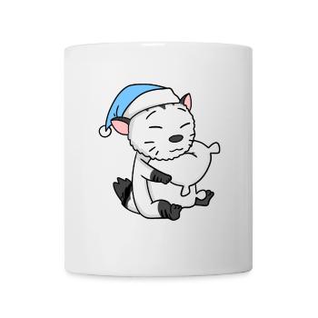 Sleeping Tired - Cat with Pillow and Sleepy Cap - Mug - white - Front