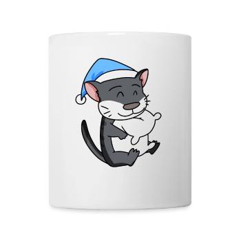 Sleeping Tired - Cat with Pillow and Sleepy Cap - Mug - white - Front