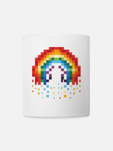 Pixel Art Regenbogen 8-Bit Retro - Tasse - Weiß