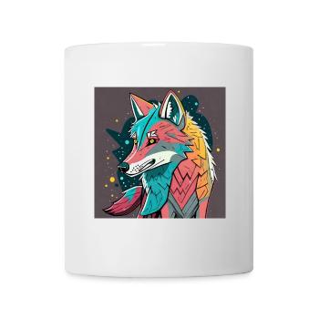 Geometrischer Wolf Farbexplosion - Tasse - Weiß - Vorne