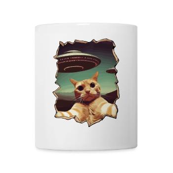 Lustiger ausgeschnittener Katzen-Selfie-UFO-3D-Effekt - Tasse - Weiß - Vorne