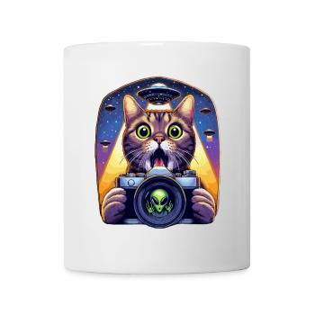 Lustige verängstigte Katze mit UFO-Alien-Angriff 3D-Effekt - Tasse - Weiß - Vorne