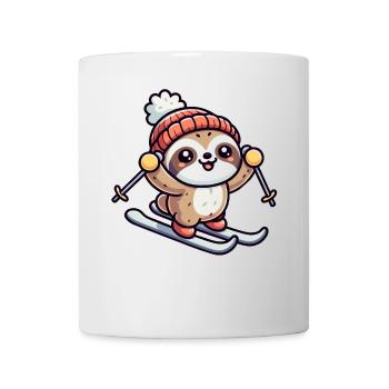 Faultier auf Ski - Winterfreuden für Tierfans - Tasse - Weiß - Vorne