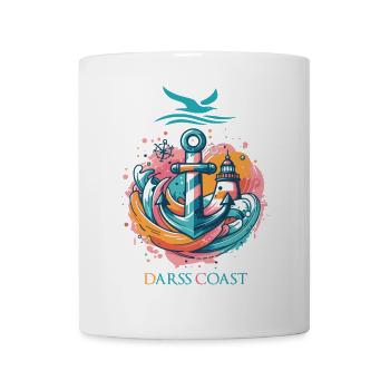 DarssCoast - Wellen Leuchtturm Möwe Anker Grafik - Tasse - Weiß - Vorne