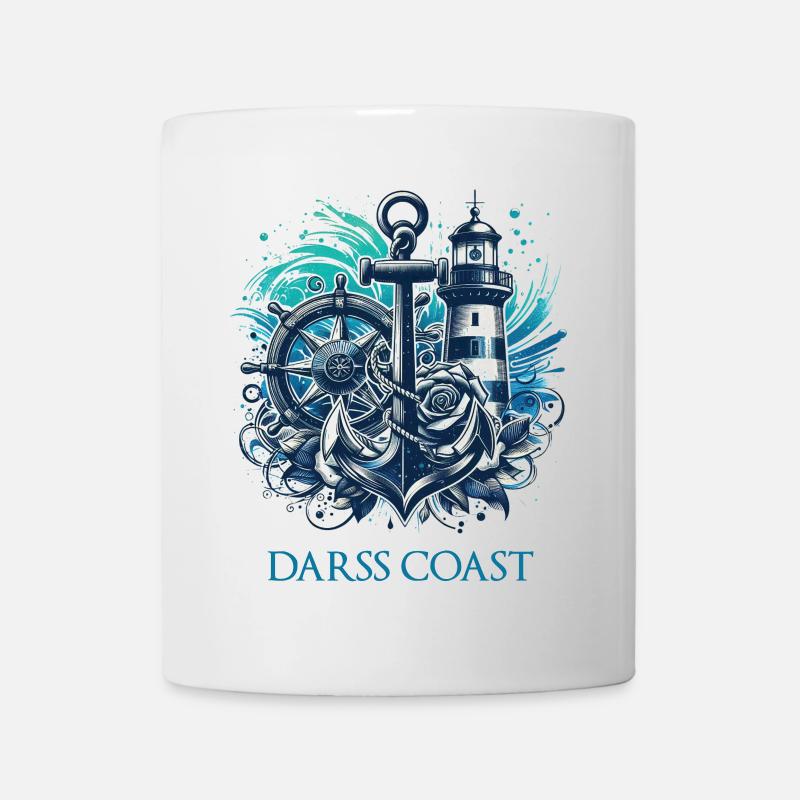 DarssCoast - Wellen Leuchtturm Anker blue Grafik - Tasse - Weiß