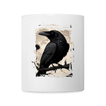 Corbeau sur branche devant la pleine lune - Mug blanc - blanc - Devant