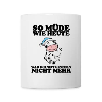 Ausschlafen Müde Spruch lustig Schlafen - Kuh - Tasse - Weiß - Vorne