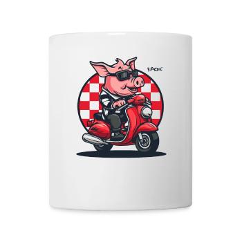 Sur mon scooter sur la route : Le cochon cyclomoteur - Mug blanc - blanc - Devant