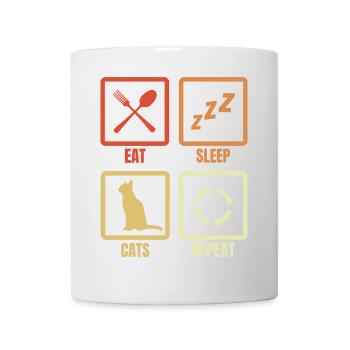 Essen Schlafen Katzen Wiederholen - Tasse - Weiß - Vorne