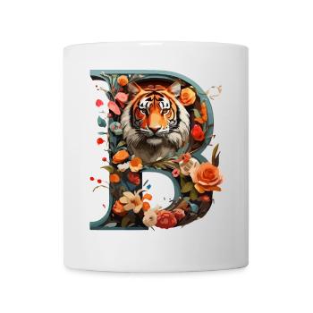 Feuriger Tiger und Blumen Illustration - Tasse - Weiß - Vorne
