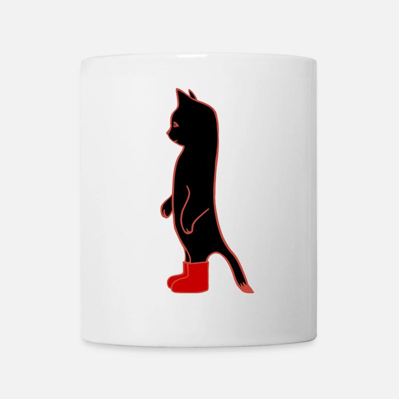 Schwarze Katze mit roten Stiefeln - Tasse - Weiß