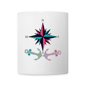 Anker Retro Vintage Ahoi Kompass Seefahrer Kapitän - Tasse - Weiß - Vorne