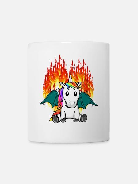 Feuriger Drache Einhorn Fantasy Kinder Fabel - Tasse - Weiß