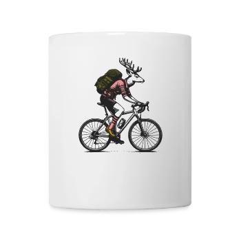 Cycling deer with backpack - Mug - white - Front