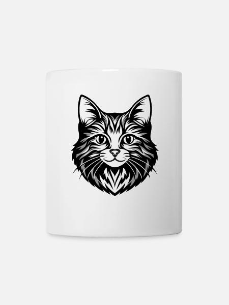 Komplizierte Katzengesicht Illustration - Tasse - Weiß