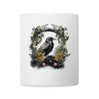 Corbeau, Nature, Fleurs, Corbeau, Corbeaux, Corbeaux, Printemps Sombre - Mug blanc - blanc - Devant