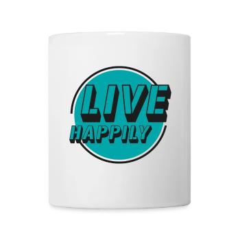 Live Happily Retro Kreis - Tasse - Weiß - Vorne