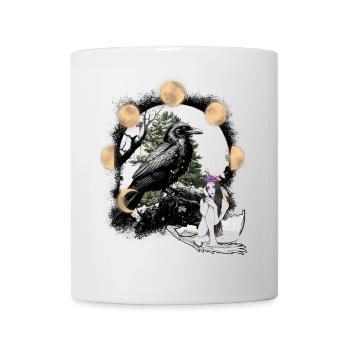 Rabe Mädchen Fantasy Dark Mond Natur Okkult - Tasse - Weiß - Vorne