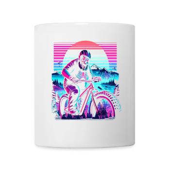 Synthwave Skelett Biker Fatbike Retro Sunset - Tasse - Weiß - Vorne