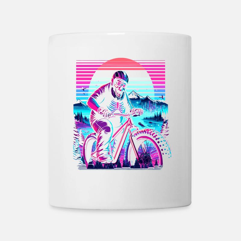 Synthwave Skelett Biker Fatbike Retro Sunset - Tasse - Weiß