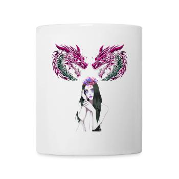 Mädchen Frau Drachen Fantasy Fabel Fabelwesen - Tasse - Weiß - Vorne