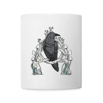 Forest Animals Bird Raven Flowers Nature Crow Dark - Mug - white - Front