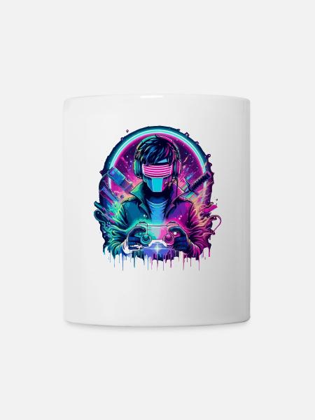 Neon Cyber Controller - Retro Gaming Power - Tasse - Weiß
