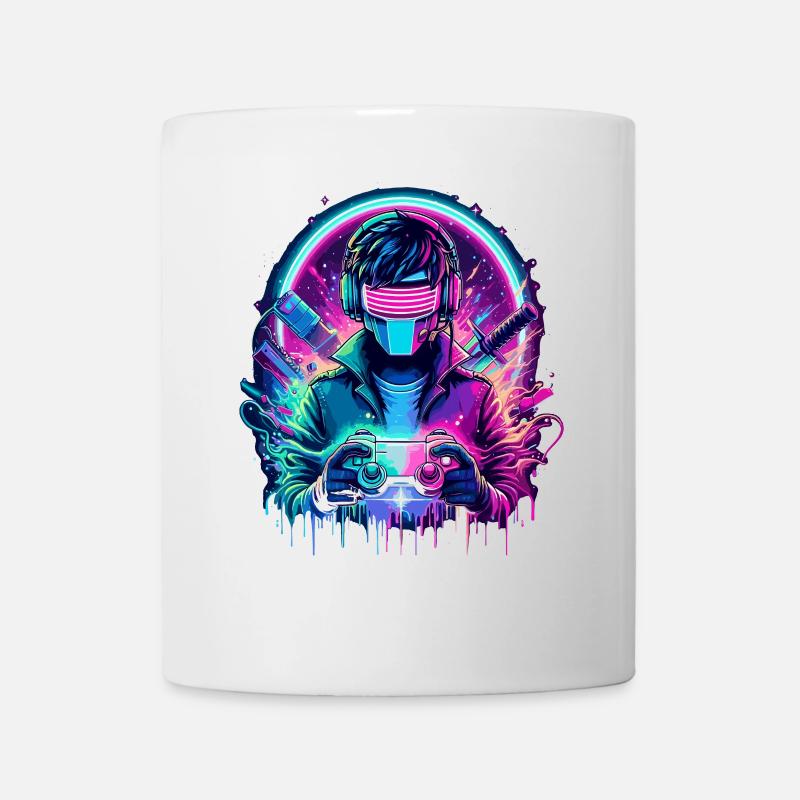 Neon Cyber Controller - Retro Gaming Power - Tasse - Weiß