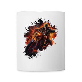 Flaming skull on motorcycle biker - Mug - white - Front