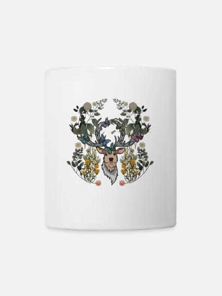 Hirschkopf Frühling Natur Blumen Hirsch Geweih - Tasse - Weiß