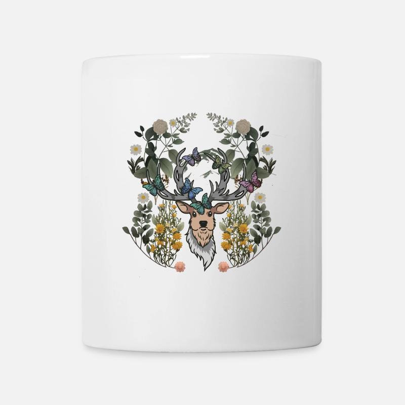 Hirschkopf Frühling Natur Blumen Hirsch Geweih - Tasse - Weiß