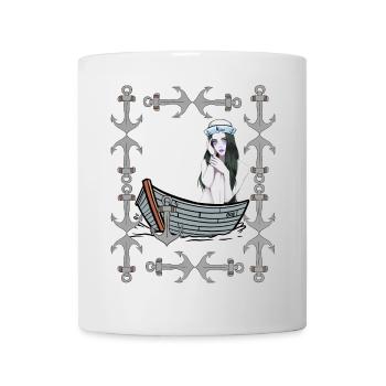 Maritime Boat Anchor Girl Sailor Boats Sea Lake - Mug - white - Front