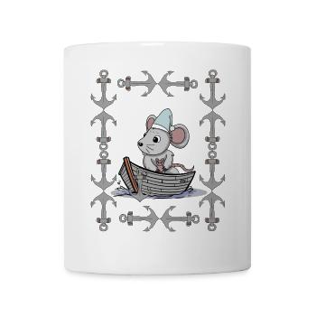 Maus Retro Vintage Anker maritim Matrose Ahoi - Tasse - Weiß - Vorne