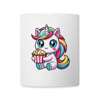 Licorne mignonne avec pop-corn – Style Kawaii - Mug blanc - blanc - Devant