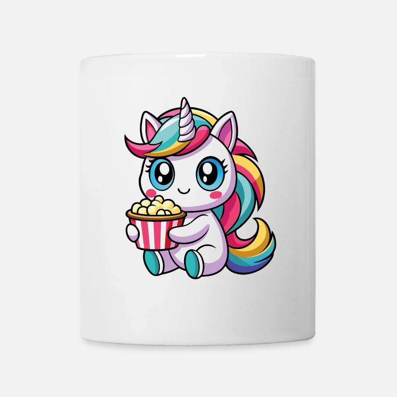Licorne mignonne avec pop-corn – Style Kawaii - Mug blanc - blanc